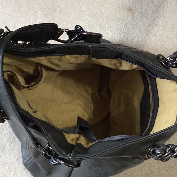 Grey Leather Shoulder Bag - Picture 2 of 3